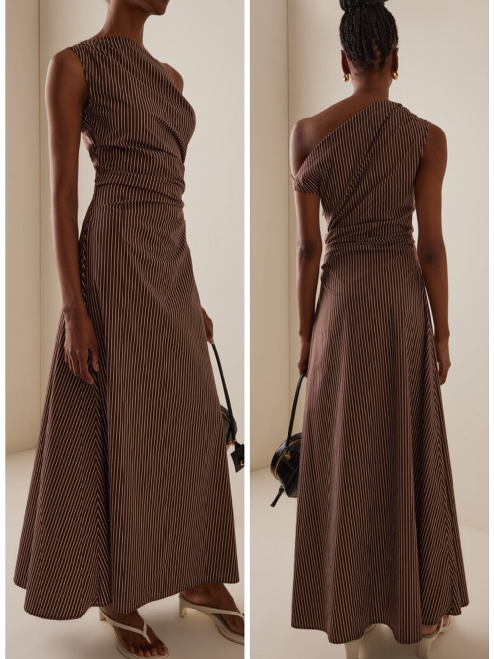 STAUD Phare Striped Cotton Maxi Dress Brown SZ US 2